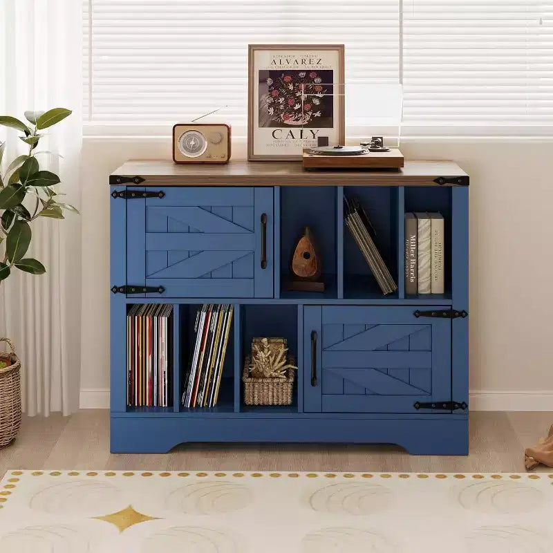 COZONY 39 Vinyl Record Storage Cabinet, Farmhouse Wood Turntable Stand with 2 Barn Doors, Large Record Player Table for Living Room Bedroom