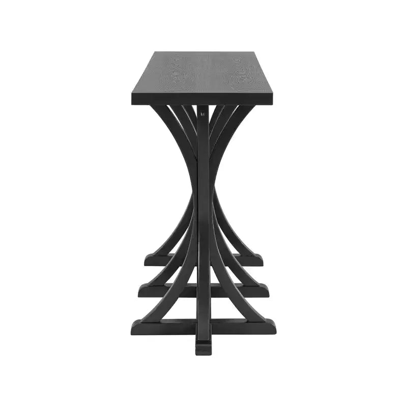 JVNOXK59.8'' Wooden Console Table with Oak Veneer Top,Farmhouse Entryway Table with Rubber Wood Slender Curved Legs,Black