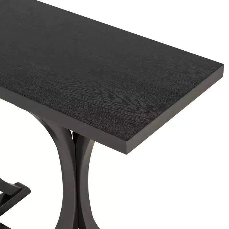 JVNOXK59.8'' Wooden Console Table with Oak Veneer Top,Farmhouse Entryway Table with Rubber Wood Slender Curved Legs,Black