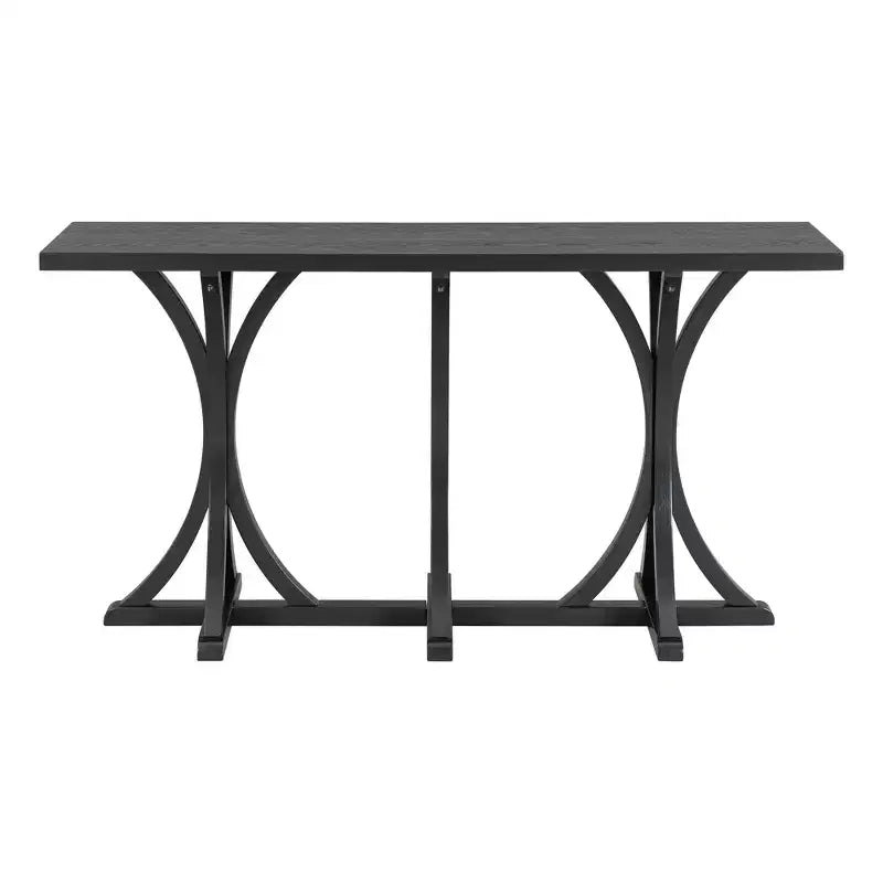 JVNOXK59.8'' Wooden Console Table with Oak Veneer Top,Farmhouse Entryway Table with Rubber Wood Slender Curved Legs,Black