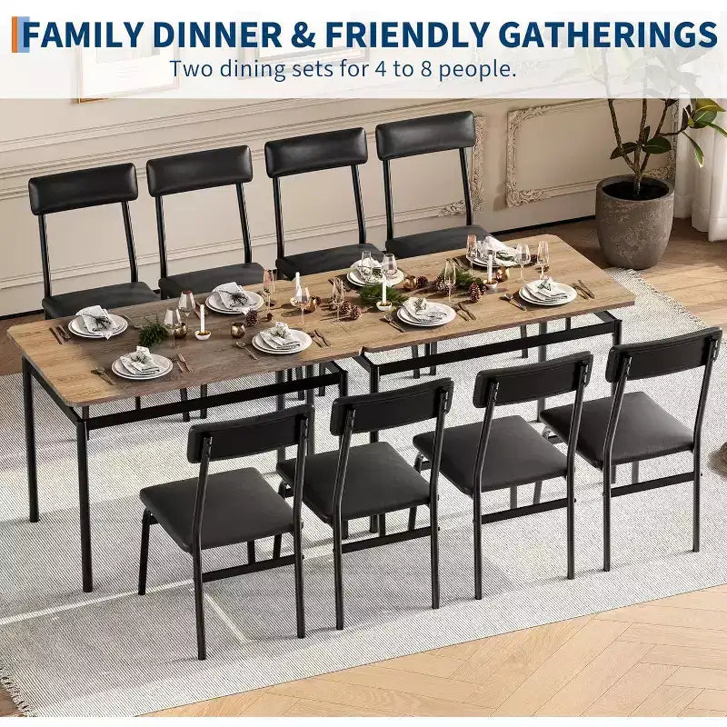 5 Piece Dining Table Set, Wooden Kitchen Table Set with 4 PU Upholstered Chair, Industrial Metal Frame Dinette Set