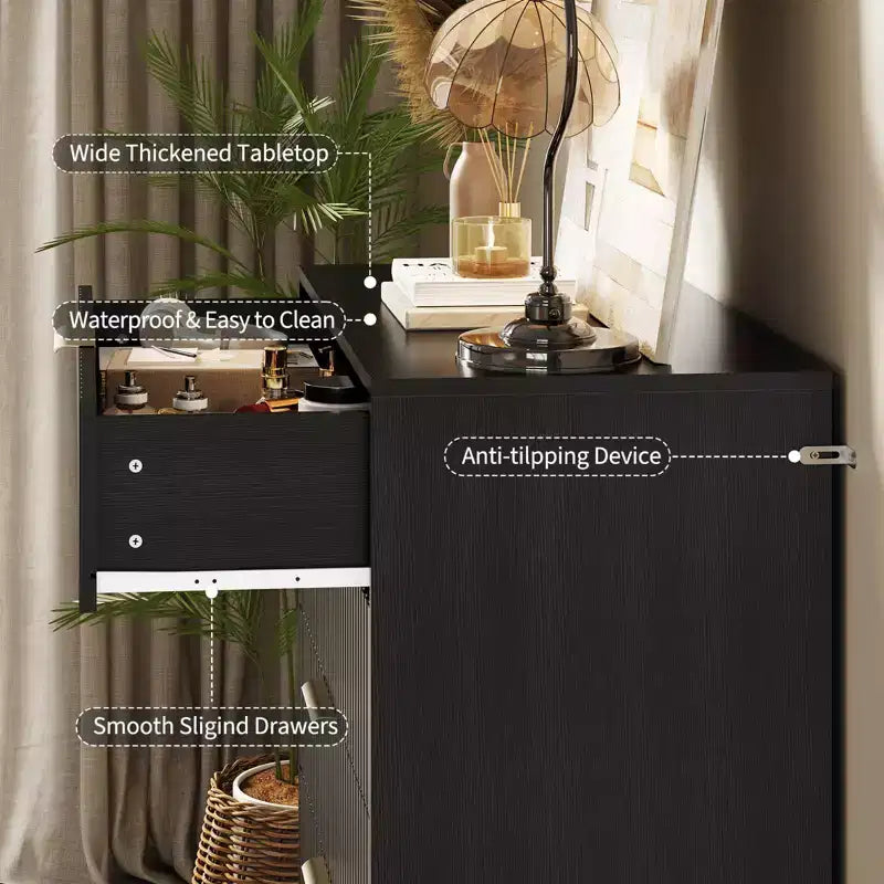 Modern Fluted 5-Drawer Dresser 47.72 Tall, Natural Oak, Gold Handles, 200 lbs Top, Anti-Tip, Waterproof, Bedroom/Hallway Statement Storage