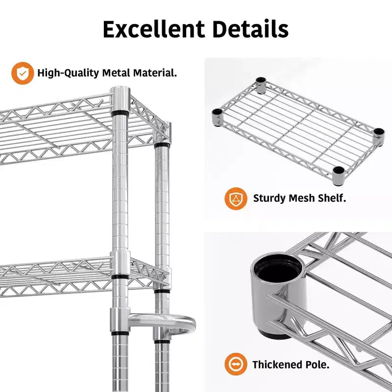 5-Tier Metal Storage Shelves with Wheels & Handle, Adjustable Wire Rack for Kitchen, Garage or Pantry, 1100LBS Capacity, Silver