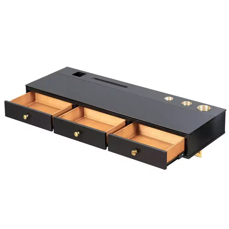 Floating Shelf with Drawer Multi-Purpose Wall-Mounted Vanity Table Cosmetic Mounted Desk Floating Table Make Up Desk for Bedroom Bathroom Black