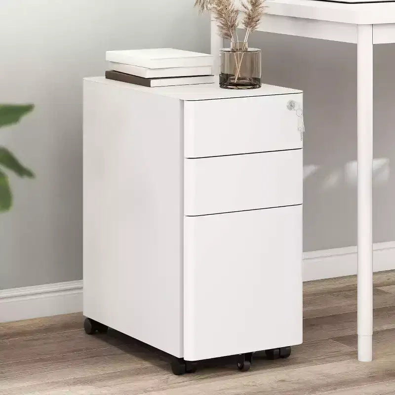 3-Drawer Mobile File Cabinet with Lock, Anti-Tip Steel Design, Shallow + Deep Drawers, White
