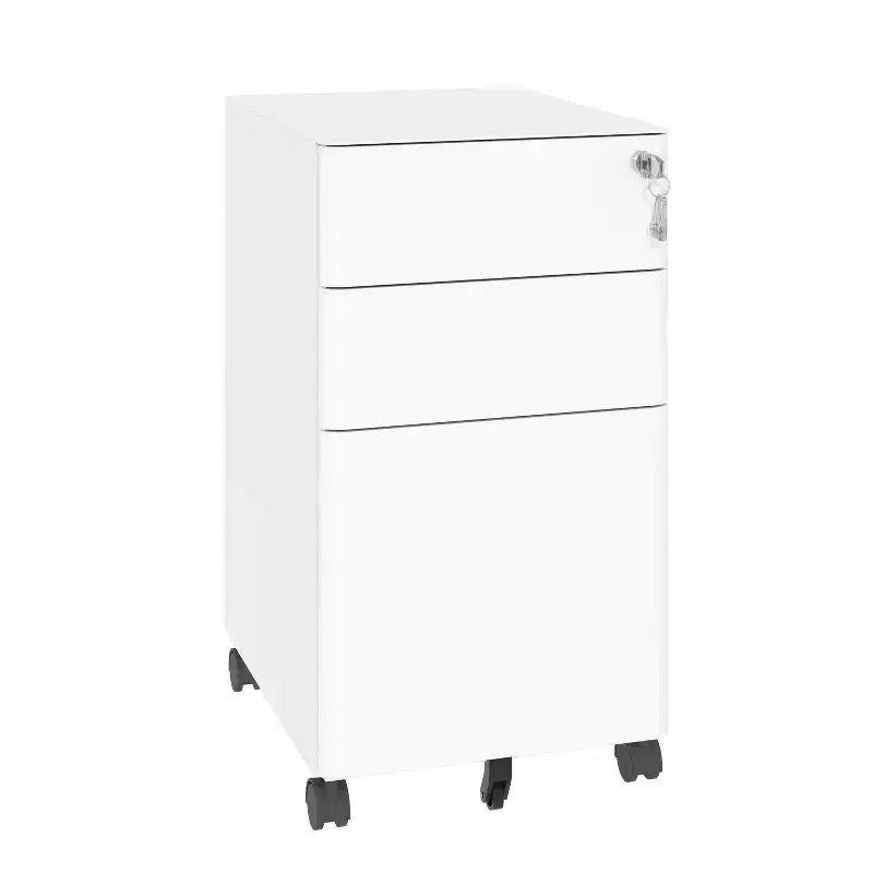 3-Drawer Mobile File Cabinet with Lock, Anti-Tip Steel Design, Shallow + Deep Drawers, White