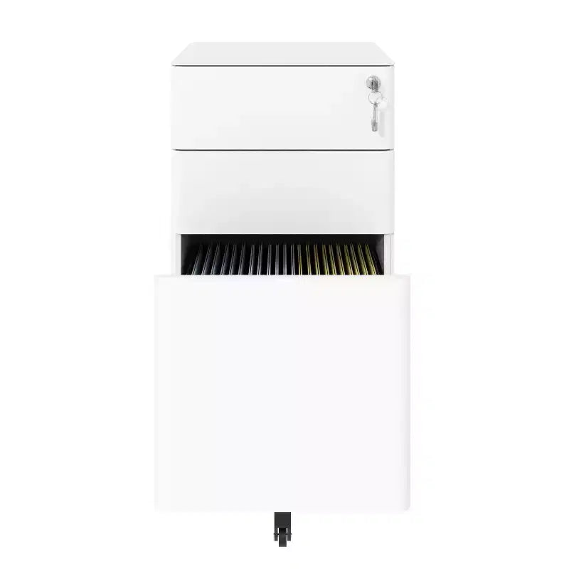 3-Drawer Mobile File Cabinet with Lock, Anti-Tip Steel Design, Shallow + Deep Drawers, White
