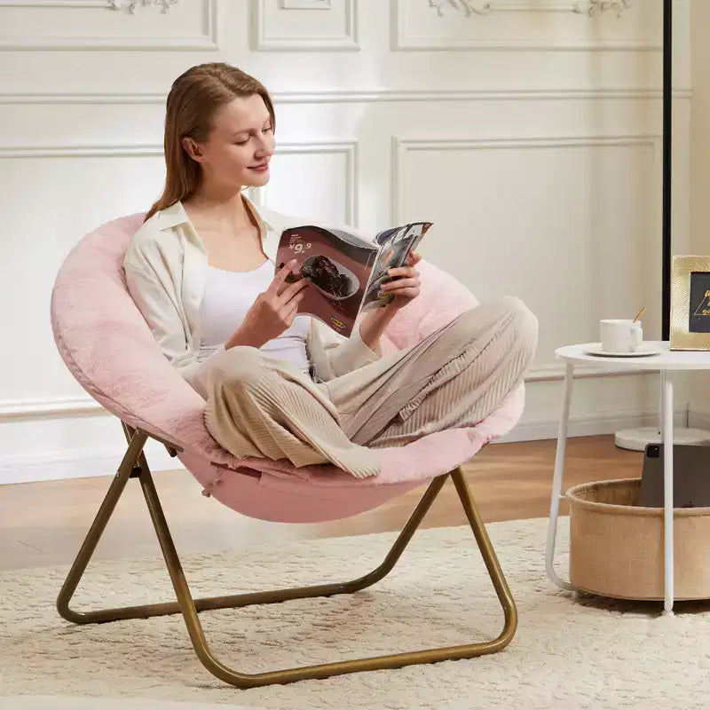 Zeus & Ruta Comfortable Faux Fur Disc Accent Chair - Adult-Size for Bedroom & Living Room
