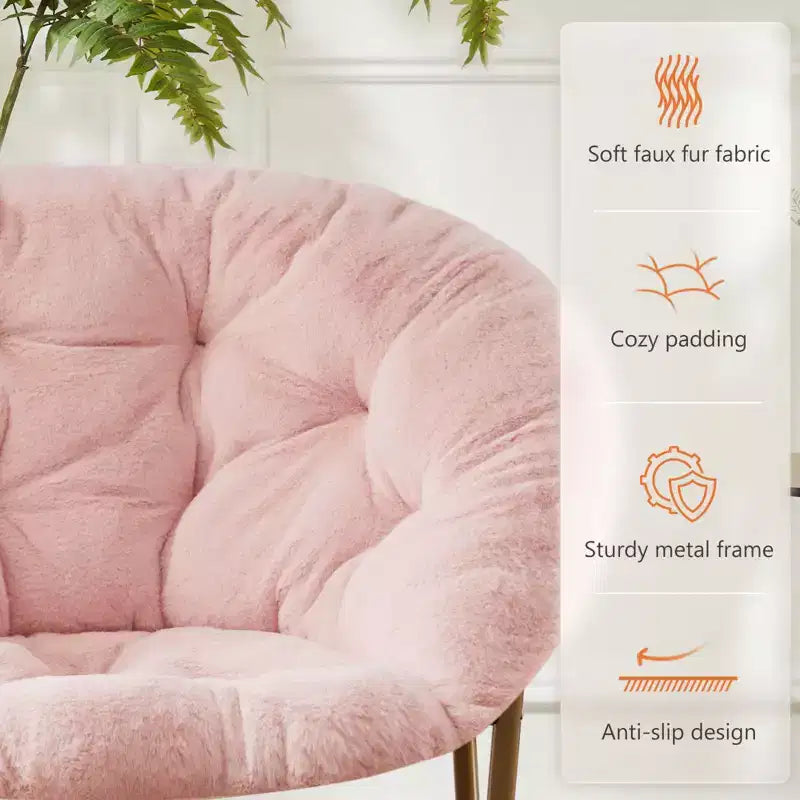 Zeus & Ruta Comfortable Faux Fur Disc Accent Chair - Adult-Size for Bedroom & Living Room