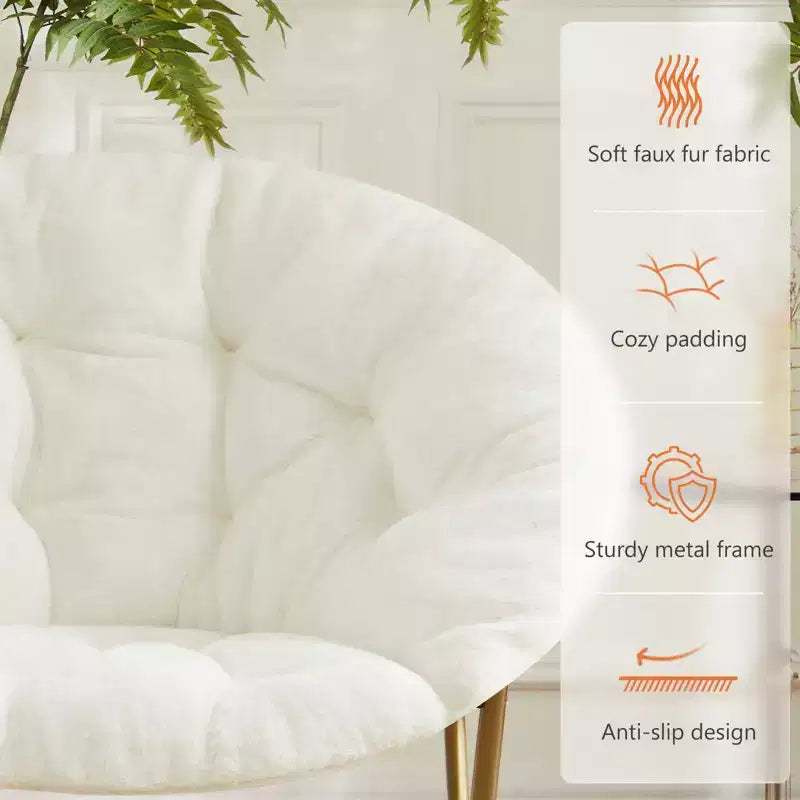 Zeus & Ruta Comfortable Faux Fur Disc Accent Chair - Adult-Size for Bedroom & Living Room