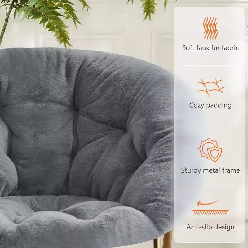 Zeus & Ruta Comfortable Faux Fur Disc Accent Chair - Adult-Size for Bedroom & Living Room