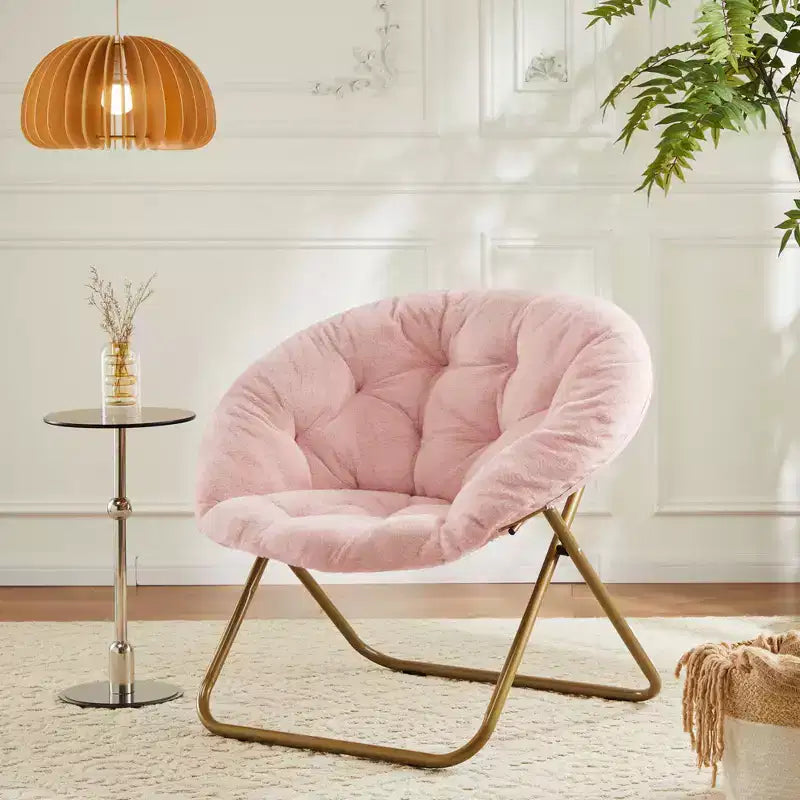 Zeus & Ruta Comfortable Faux Fur Disc Accent Chair - Adult-Size for Bedroom & Living Room