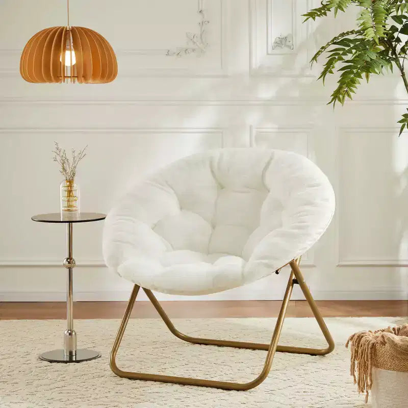 Zeus & Ruta Comfortable Faux Fur Disc Accent Chair - Adult-Size for Bedroom & Living Room