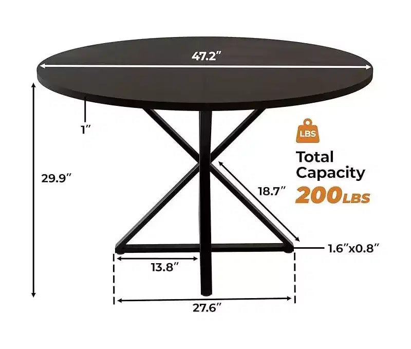47" Round Dining Table for 4 with Heavy-Duty Metal Pedestal Base, 4-Part Solid Wood Top
