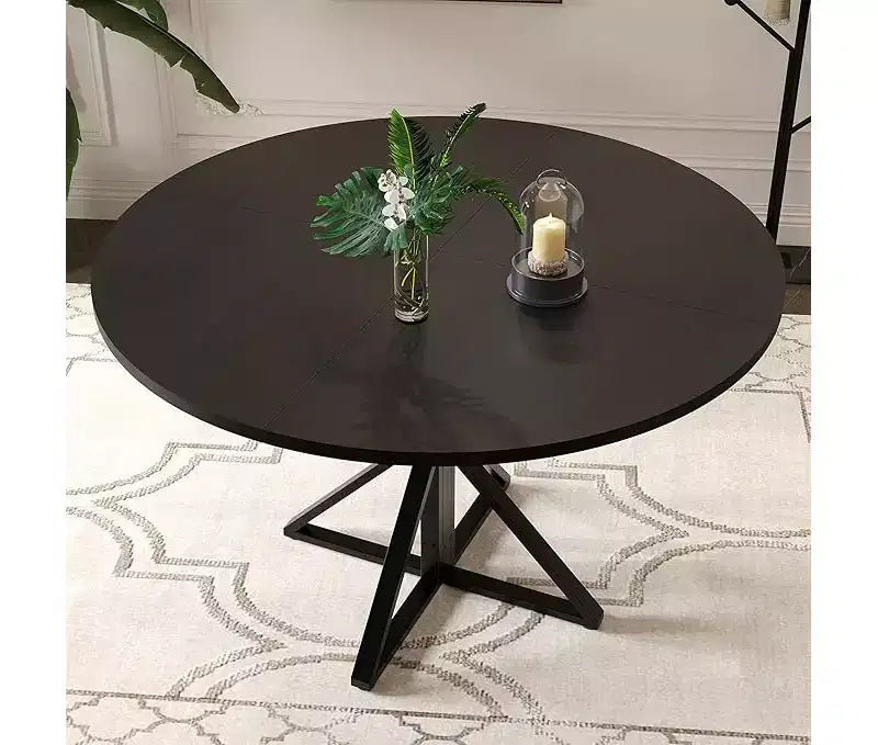 47" Round Dining Table for 4 with Heavy-Duty Metal Pedestal Base, 4-Part Solid Wood Top