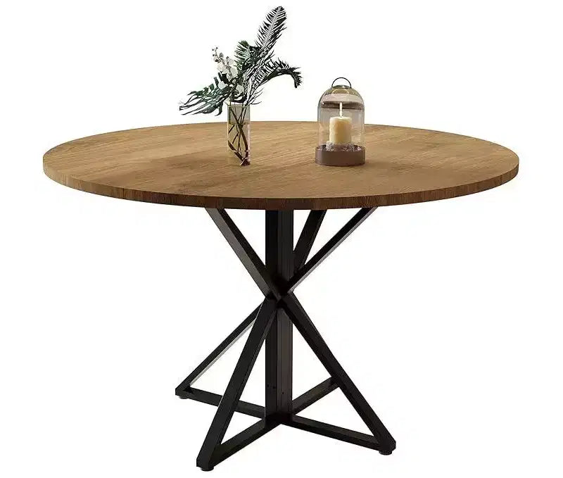 47" Round Dining Table for 4 with Heavy-Duty Metal Pedestal Base, 4-Part Solid Wood Top