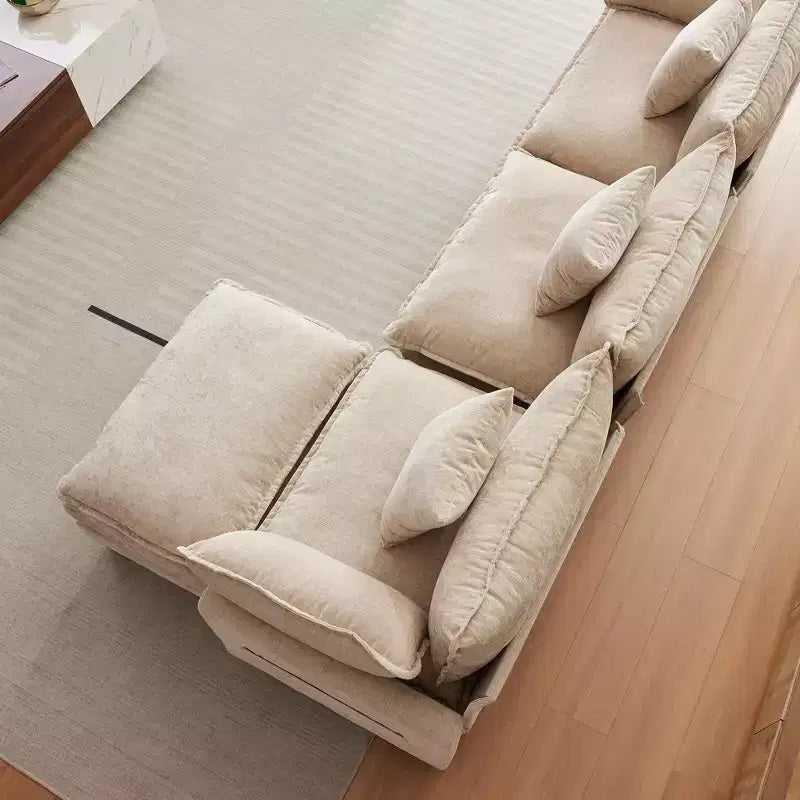 112" Modular L-Shaped Cloud Couch with Ottoman & Side Pockets, Plush Chenille/Corduroy Fabric