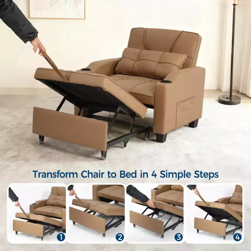 3-in-1 Convertible Sofa Bed with USB Ports & Massage, 110°–180° Recliner, Cup Holders & Side Pockets, 380 lbs Capacity