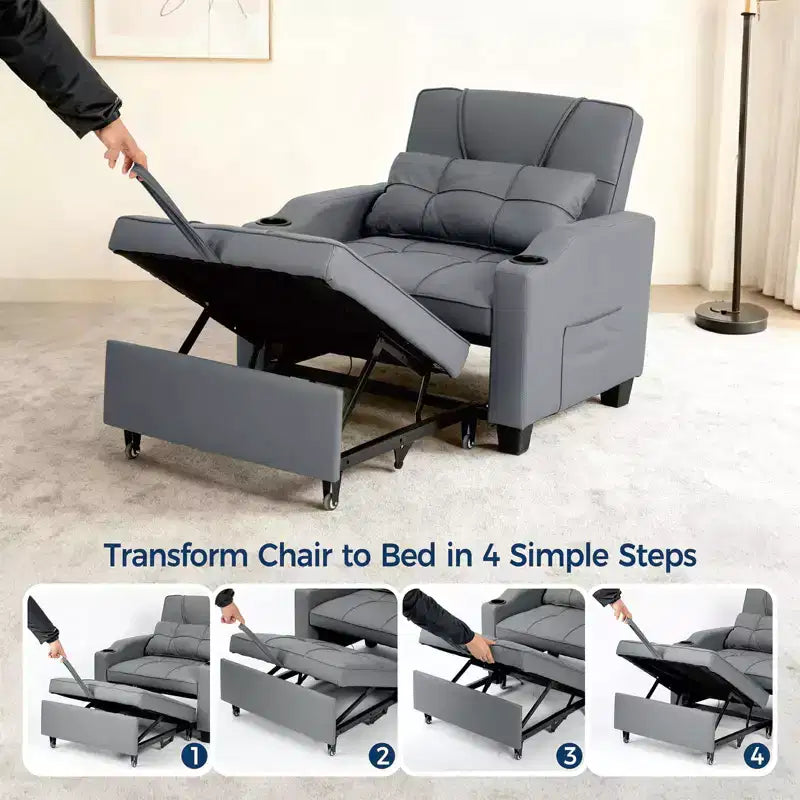 3-in-1 Convertible Sofa Bed with USB Ports & Massage, 110°–180° Recliner, Cup Holders & Side Pockets, 380 lbs Capacity