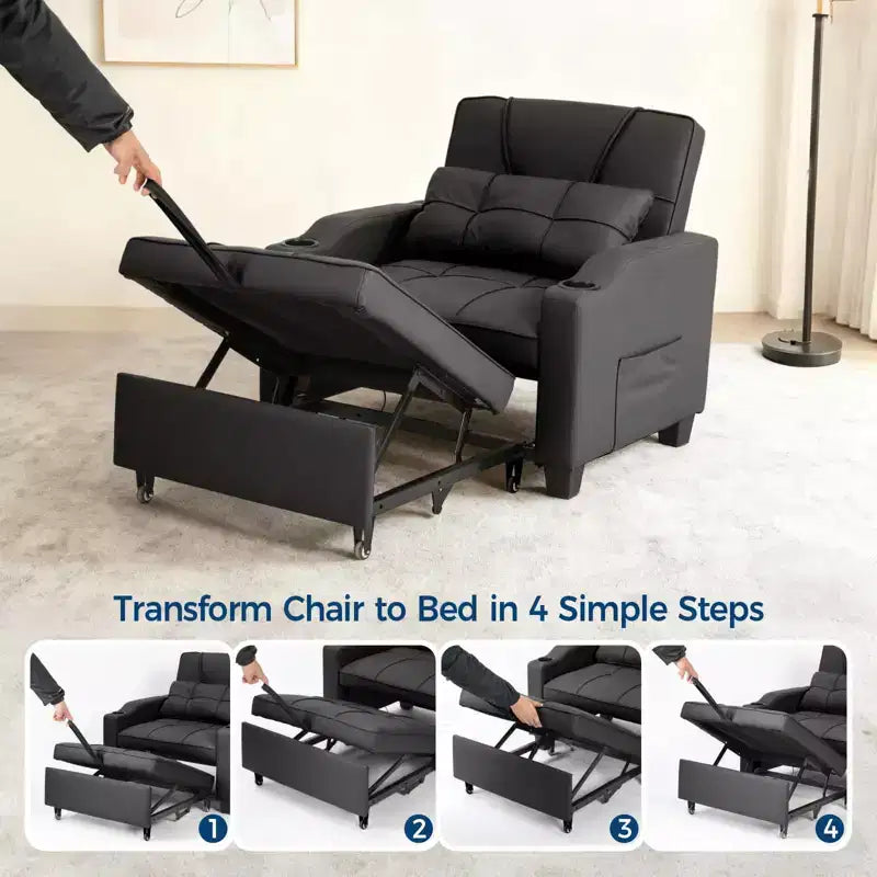 3-in-1 Convertible Sofa Bed with USB Ports & Massage, 110°–180° Recliner, Cup Holders & Side Pockets, 380 lbs Capacity