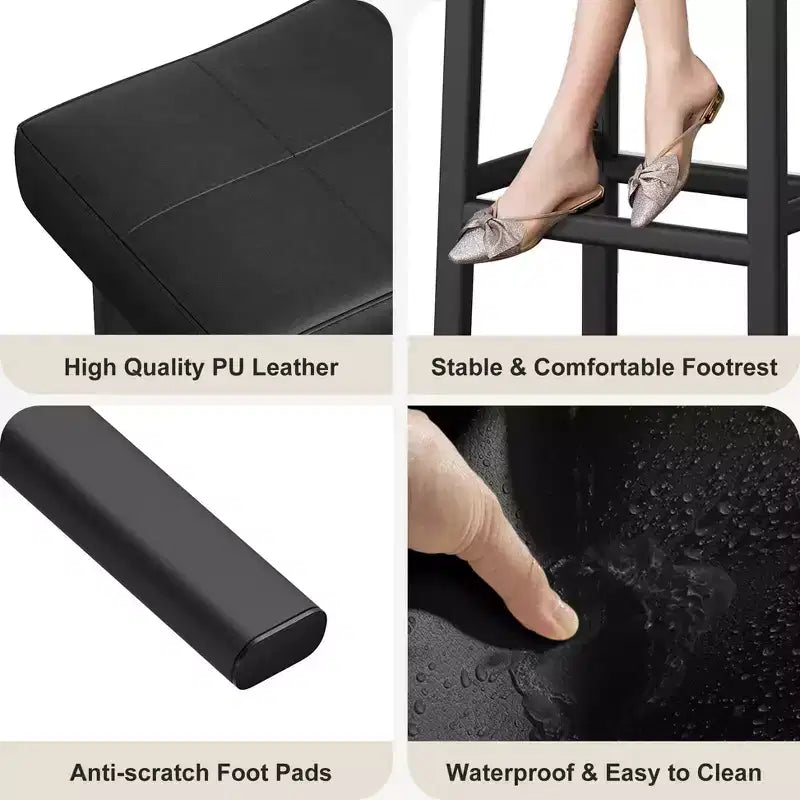 Counter Height Bar Stools Set of 2,PU Leather Barstools with Heavy Duty Metal Legs, Thick Saddle Seats Breakfast Stools