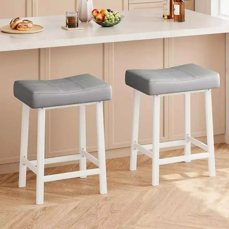 Counter Height Bar Stools Set of 2,PU Leather Barstools with Heavy Duty Metal Legs, Thick Saddle Seats Breakfast Stools