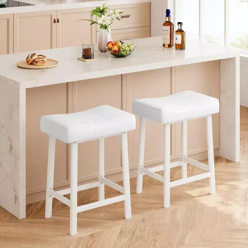 Counter Height Bar Stools Set of 2,PU Leather Barstools with Heavy Duty Metal Legs, Thick Saddle Seats Breakfast Stools