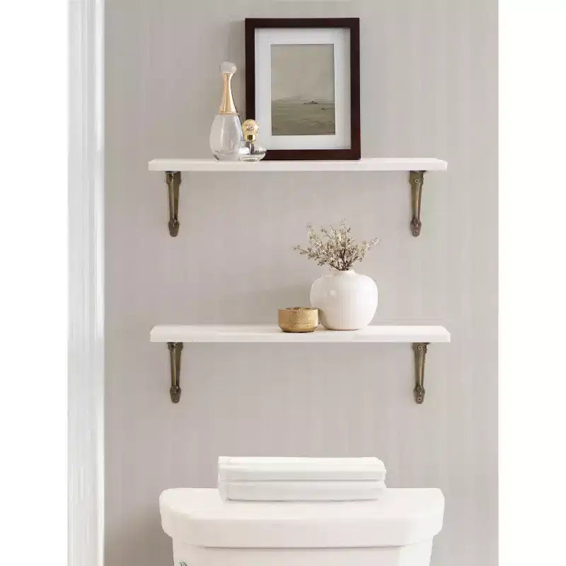 Kate and Laurel Hatley Marble Wall Shelf, White and Gold, 20