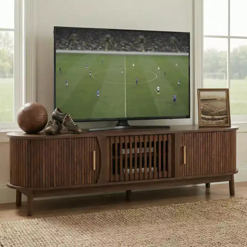 JVNOXKModern Farmhouse TV Stand for 75 TVs, Wood Entertainment Center with Storage Cabinet, TV Console Table for Living Room