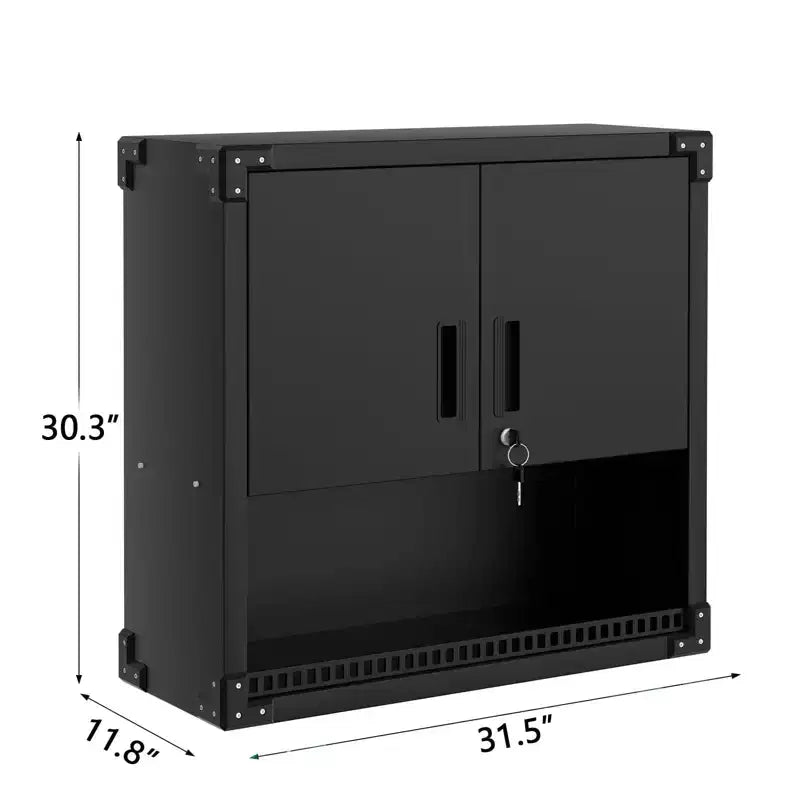 Steel Wall Cabinet with Lock - Heavy Duty Garage Wall Mount Storage Organiser with Shelves, Metal Hanging Cabinet