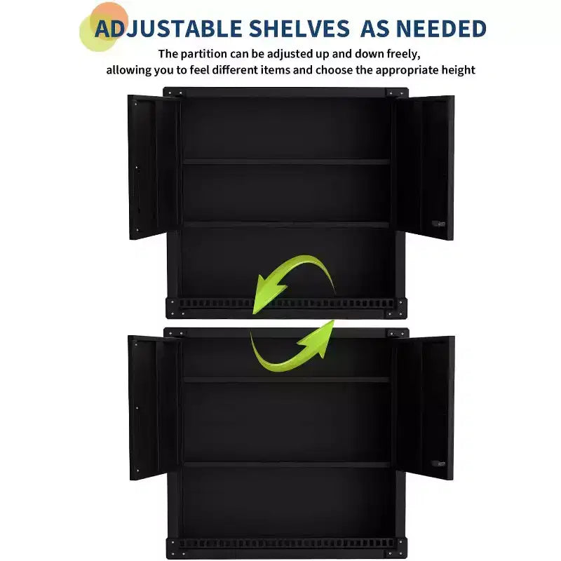 Steel Wall Cabinet with Lock - Heavy Duty Garage Wall Mount Storage Organiser with Shelves, Metal Hanging Cabinet