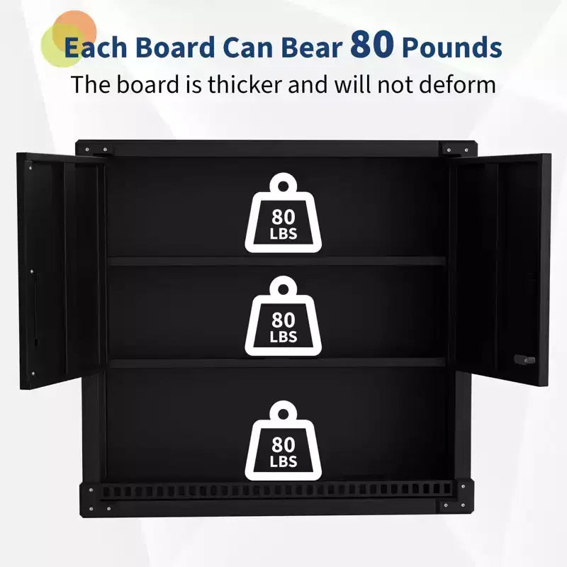 Steel Wall Cabinet with Lock - Heavy Duty Garage Wall Mount Storage Organiser with Shelves, Metal Hanging Cabinet